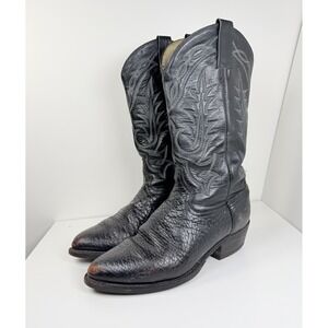 Vintage Tony Lama Black Textured Leather Western Cowboy Boots Mens 8 Vibram